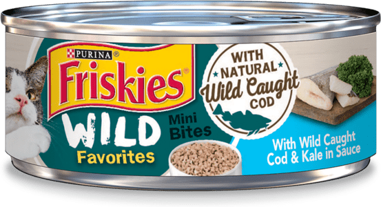 Friskies Wild Favorites Mini Bites With Wild Caught Cod & Kale In Sauce